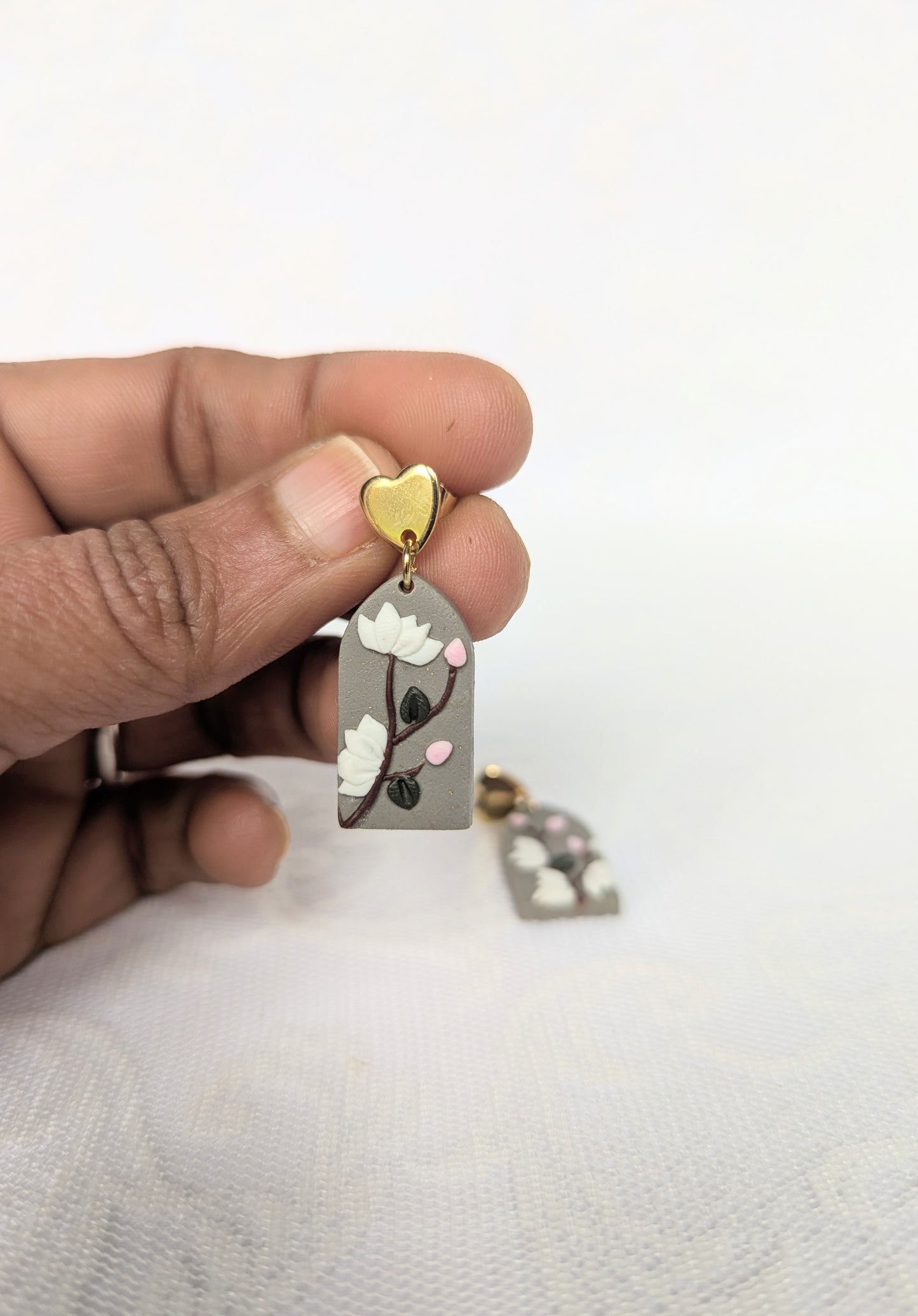 Handmade Floral Earrings on Grey base