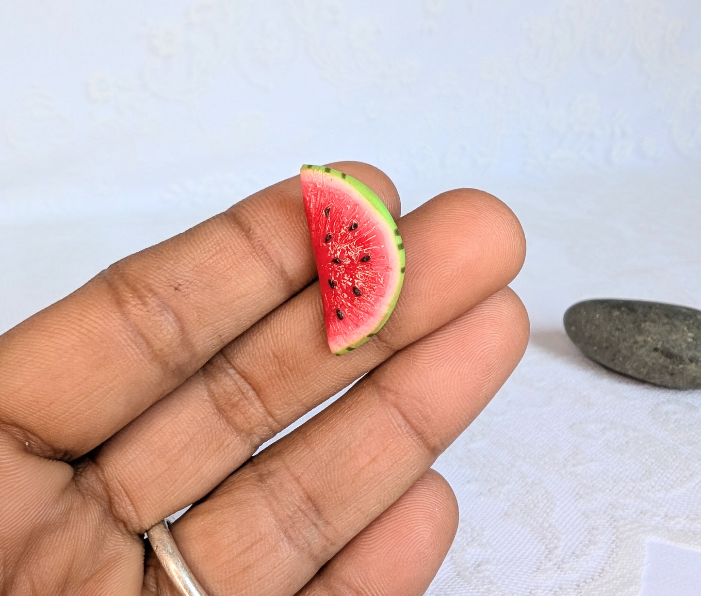 Handmade polymer clay watermelon brooch and ring