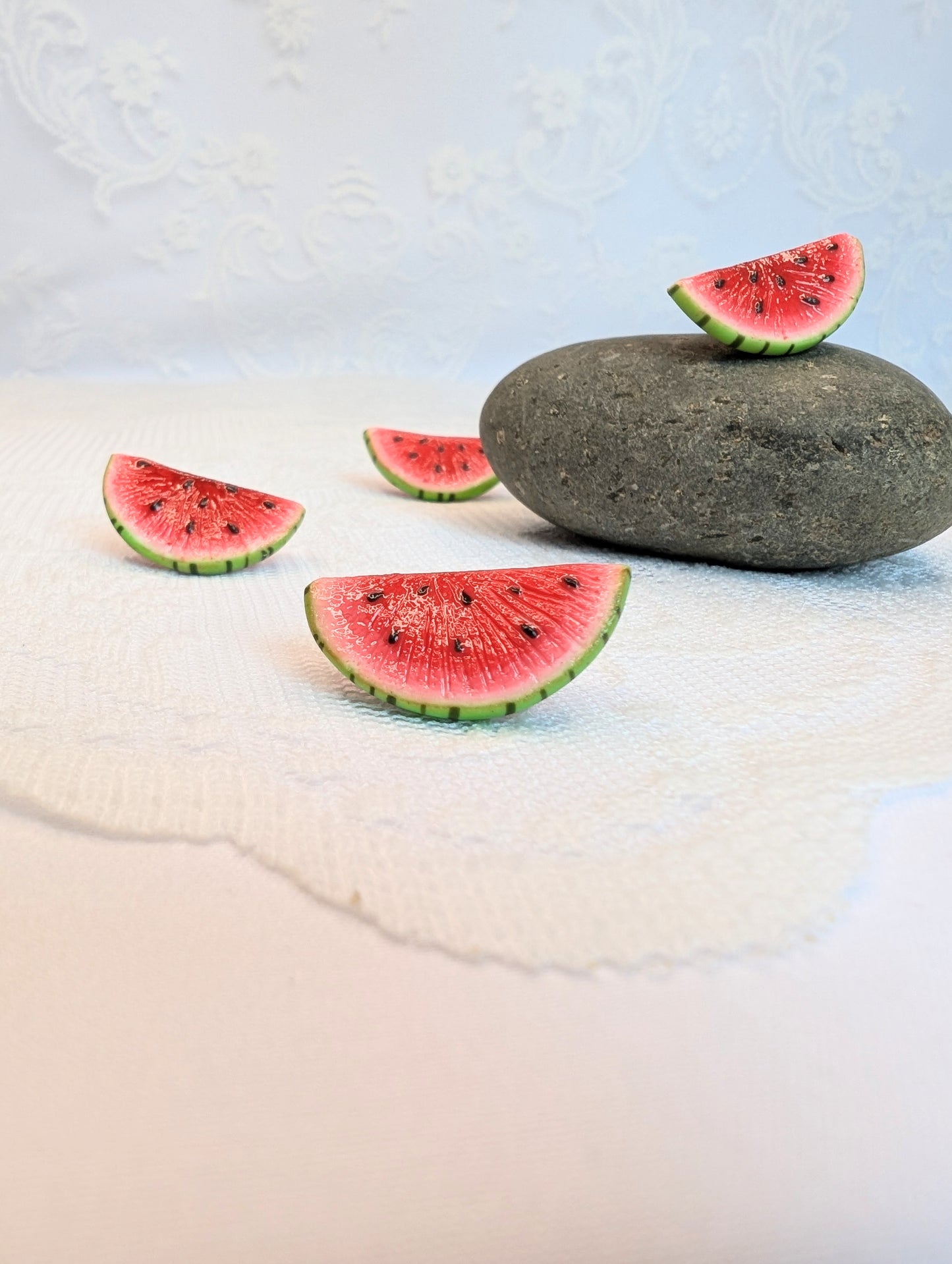 Handmade polymer clay watermelon brooch and ring