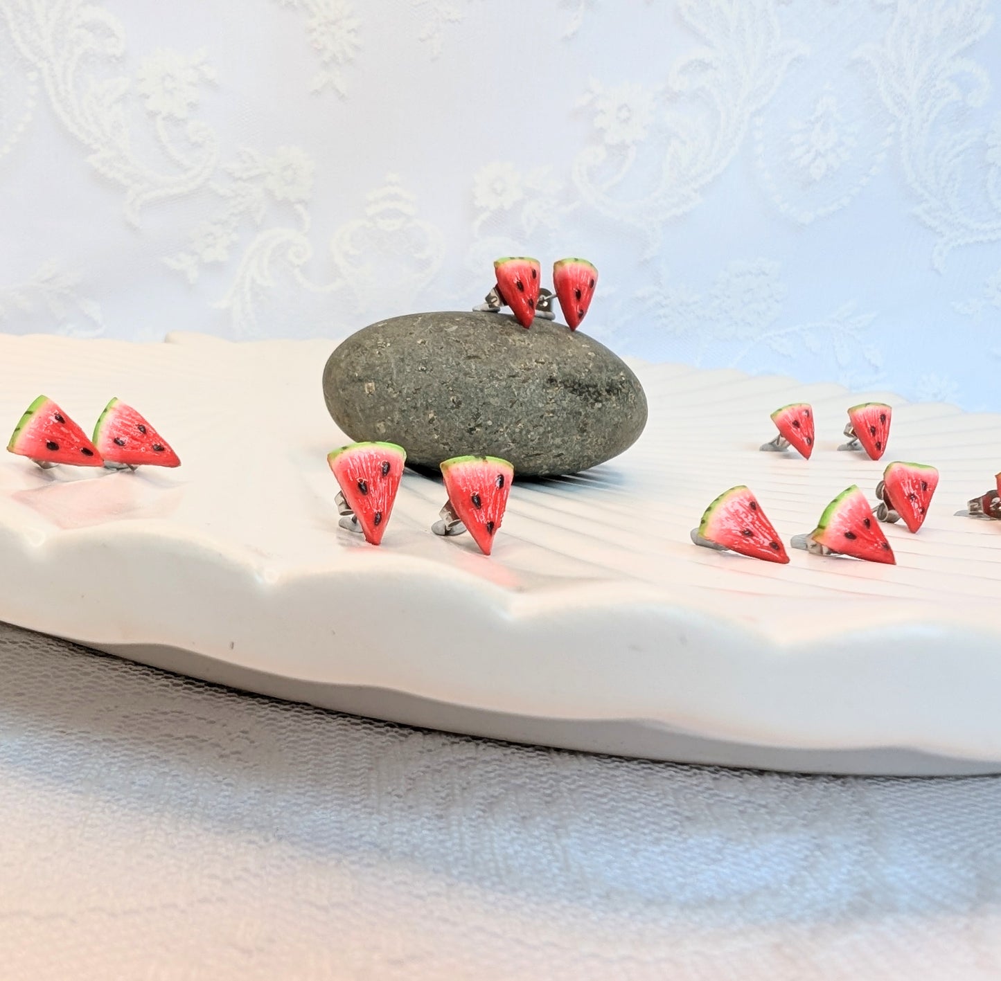 Handmade polymer clay Watermelon earrings and pendant