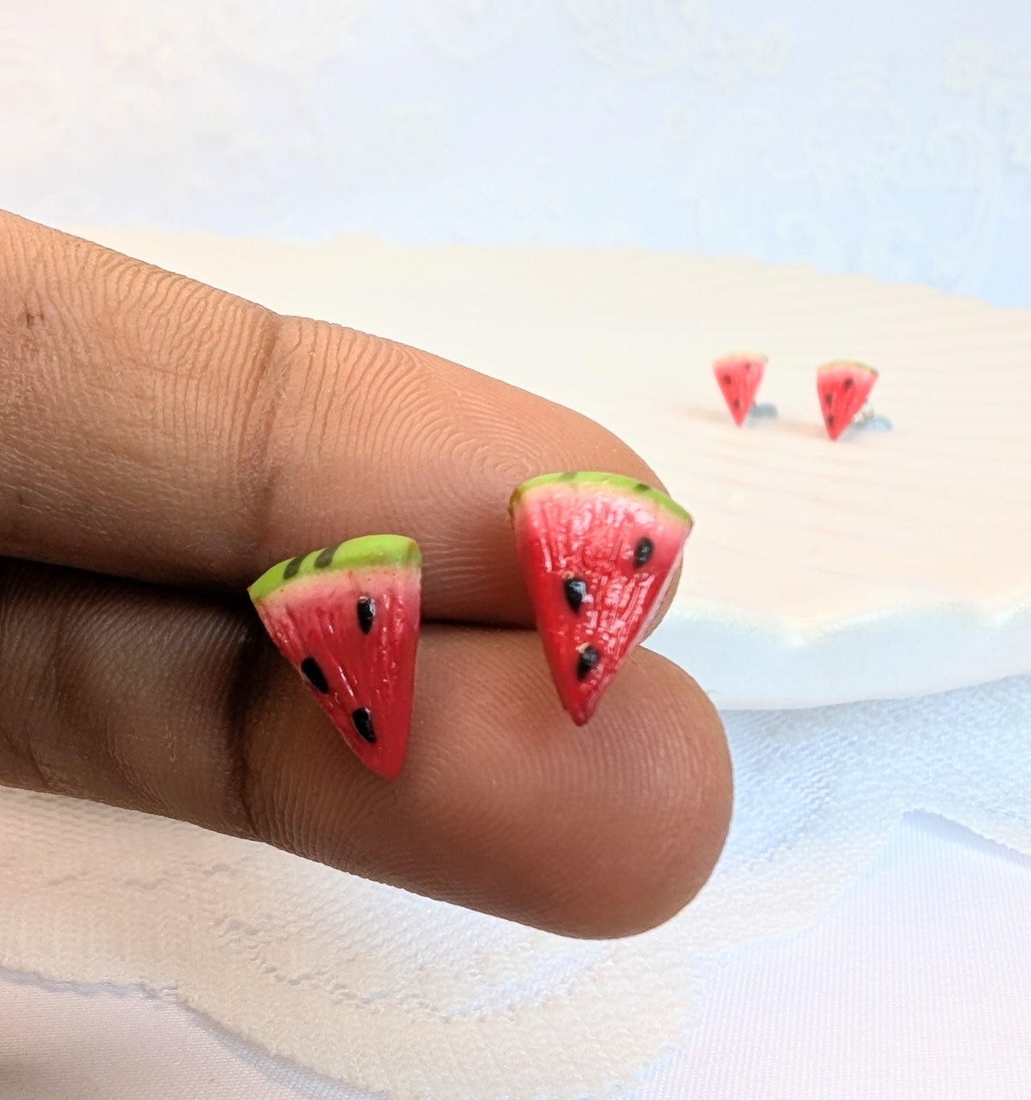 Handmade polymer clay Watermelon earrings and pendant