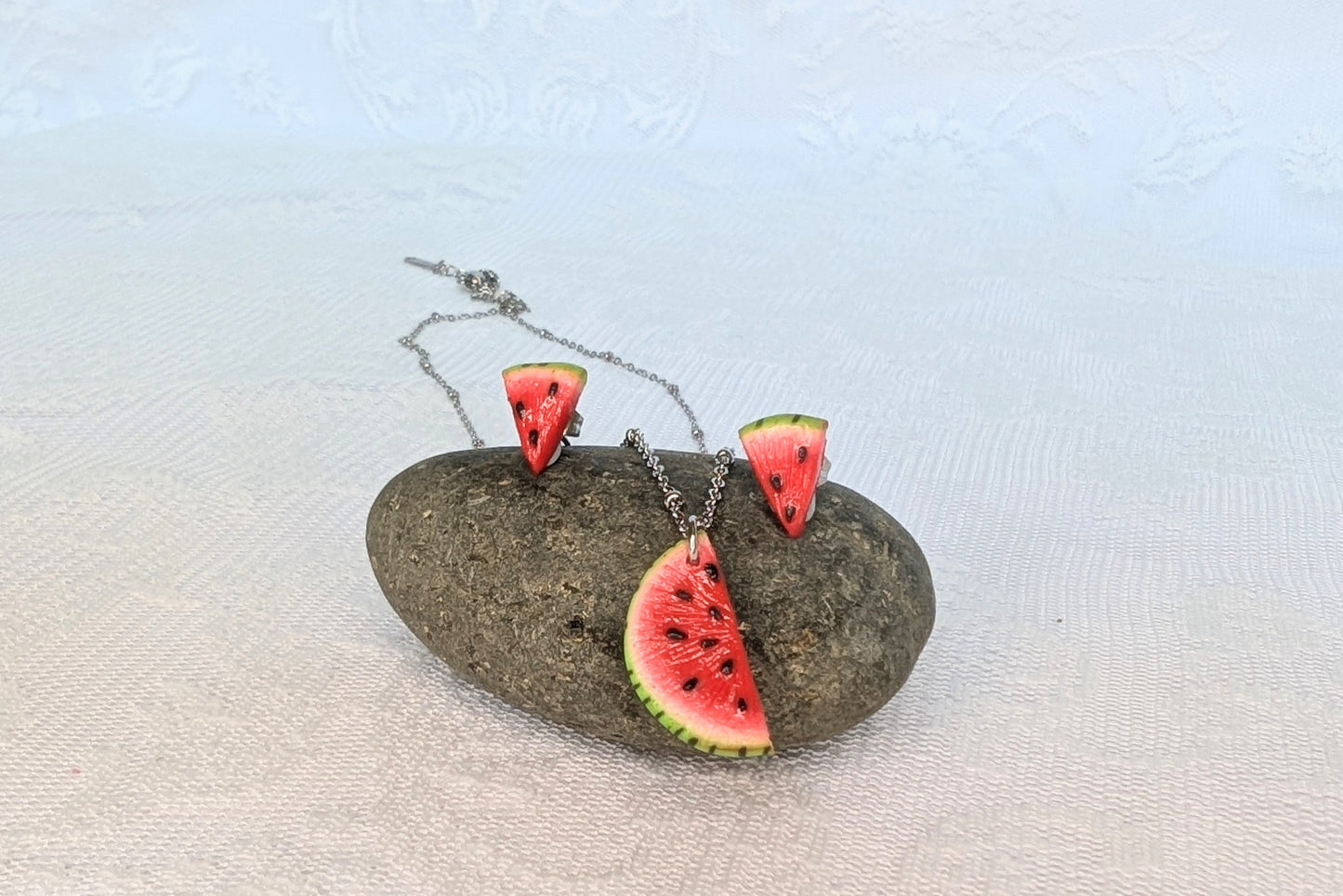 Handmade polymer clay Watermelon earrings and pendant