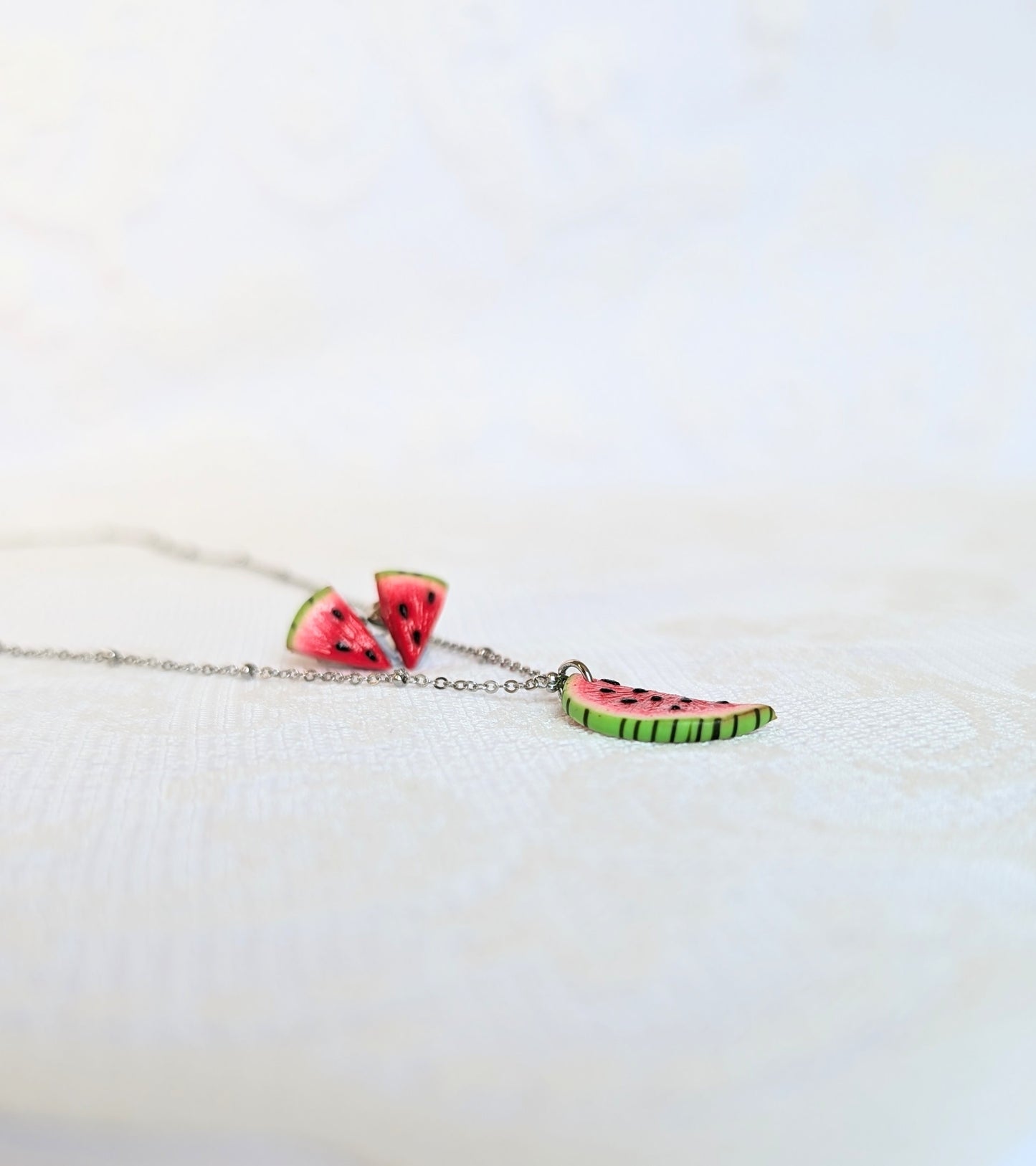Handmade polymer clay Watermelon earrings and pendant