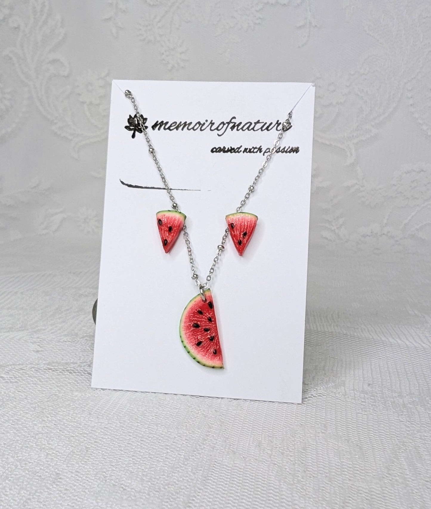 Handmade polymer clay Watermelon earrings and pendant