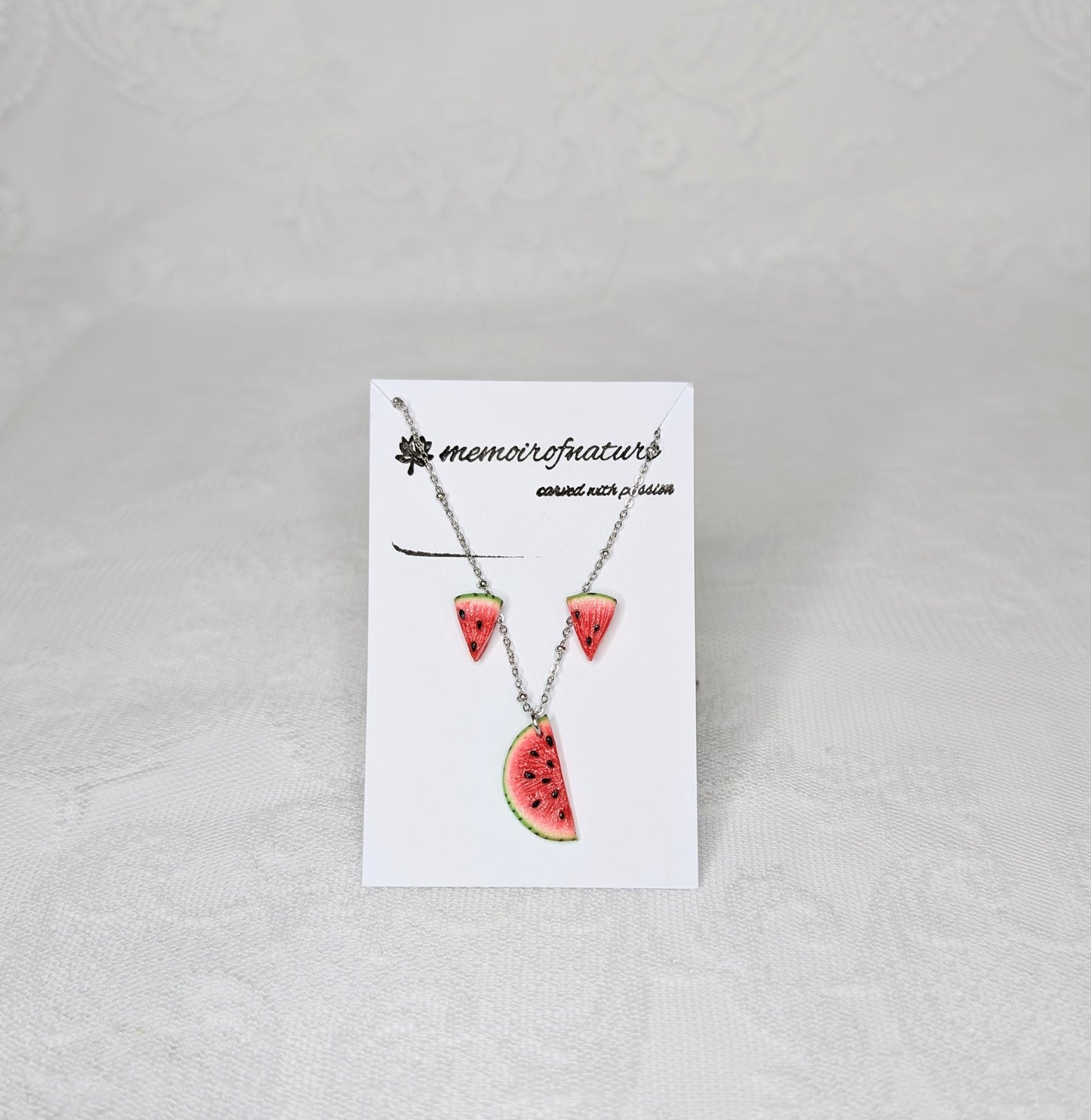 Handmade polymer clay Watermelon earrings and pendant