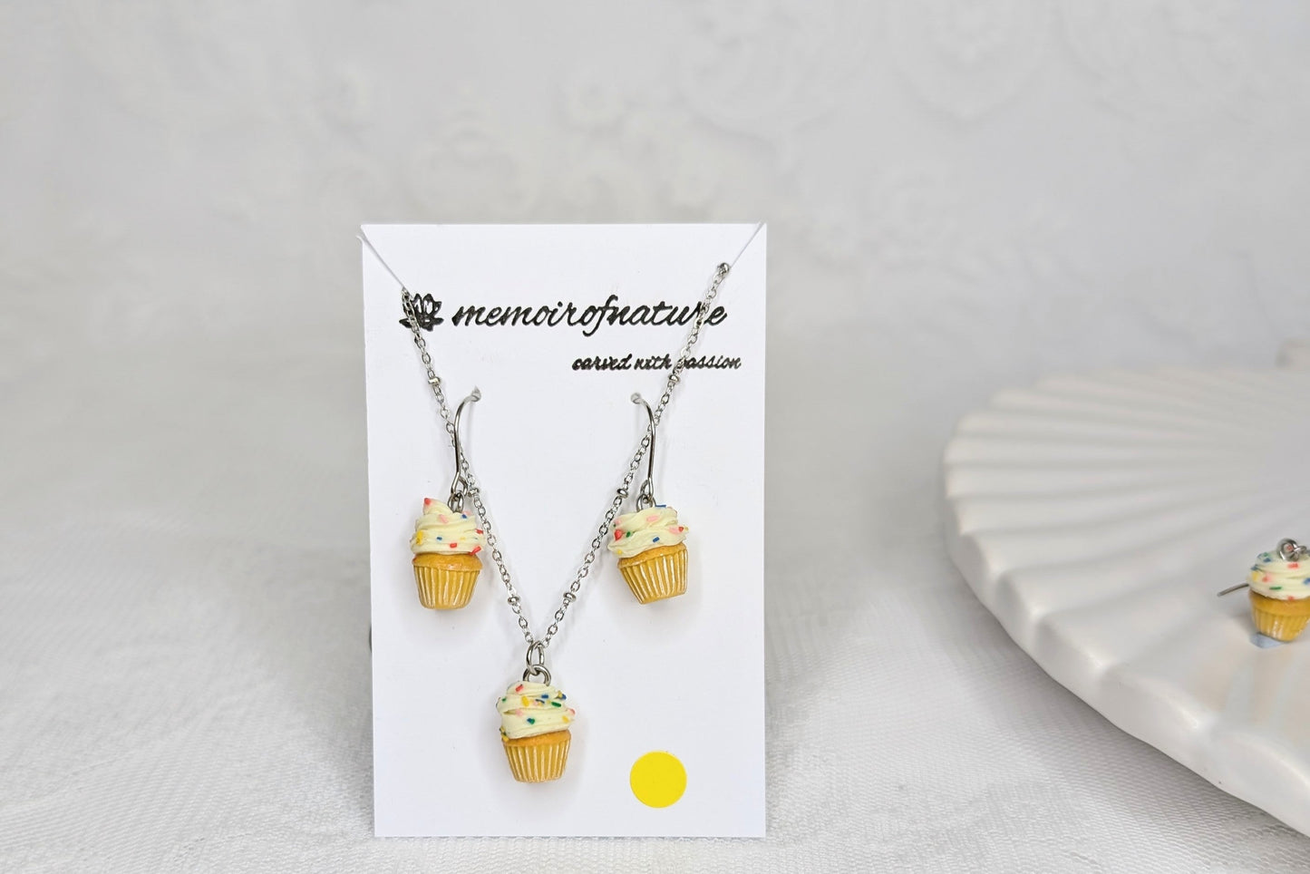 Yellow Cupcake Necklace & Earrings Set | Cute Food Jewellery Gift for Her