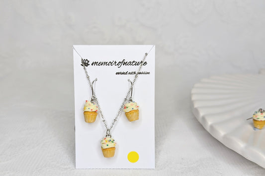 Yellow Cupcake Necklace & Earrings Set | Cute Food Jewellery Gift for Her