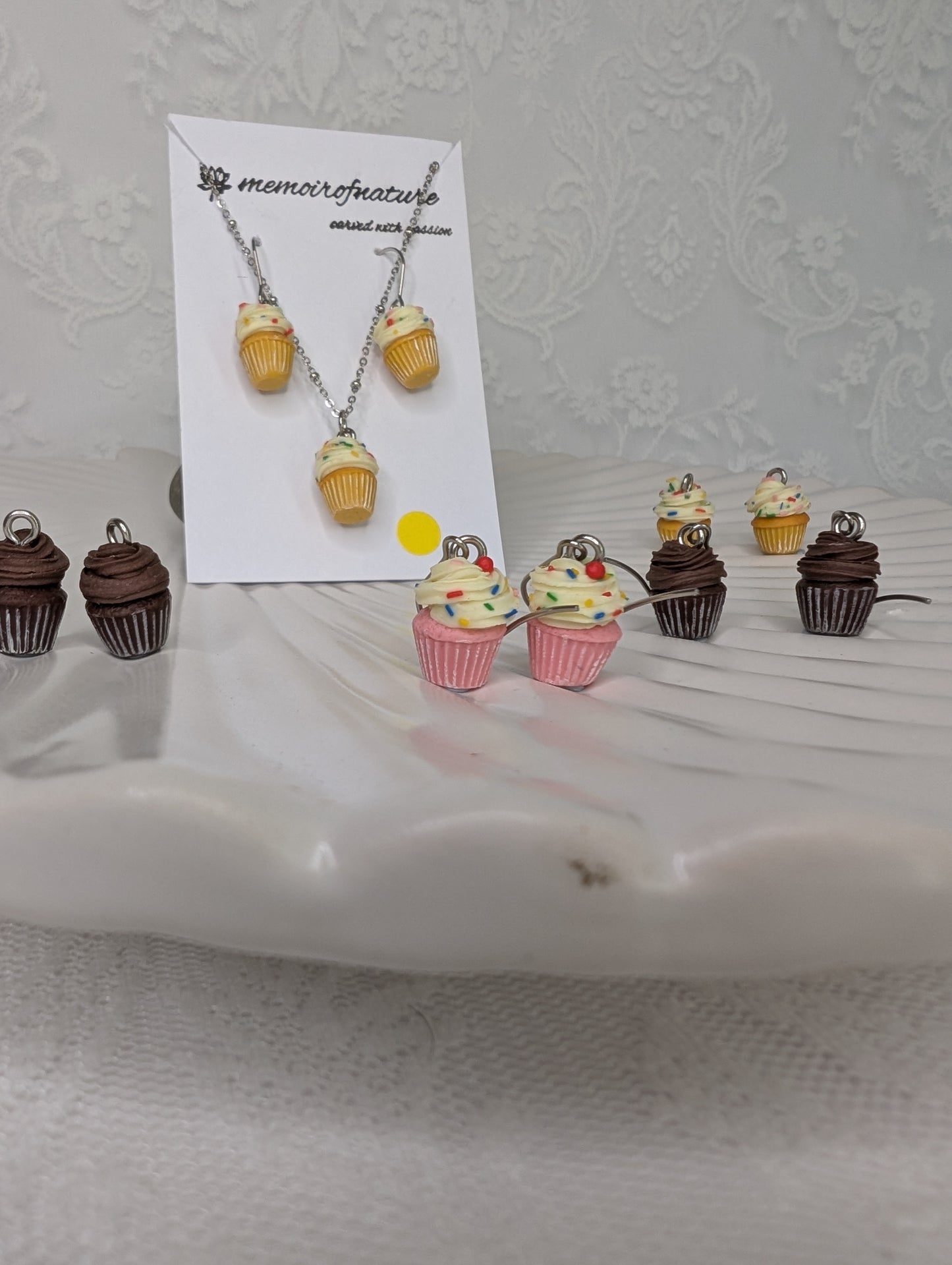 Yellow Cupcake Necklace & Earrings Set | Cute Food Jewellery Gift for Her