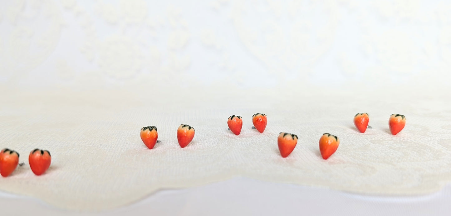 Handmade Strawberry Studs Polymer Clay