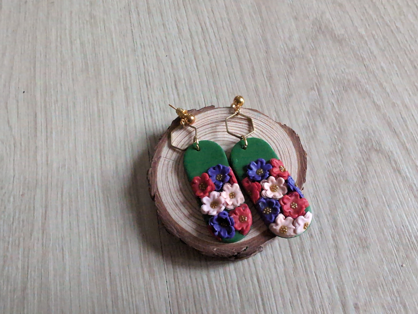 "Flower Burst" Oval Clay Earrings | Bold Multi-Color Blooms
