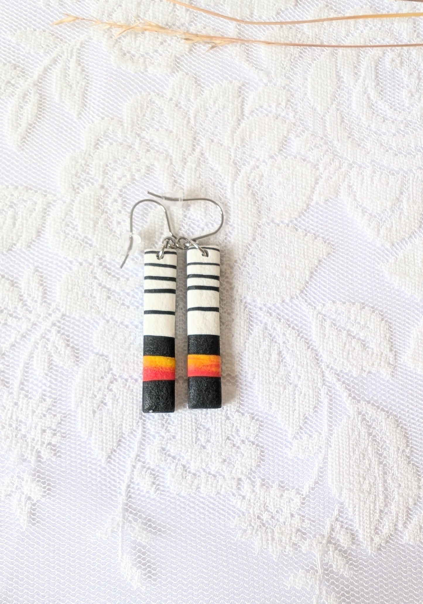 Black white and Orange Statement earrings