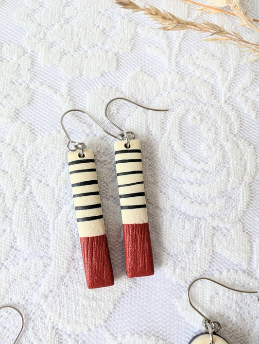 Cream, terracotta red and black statement earrings