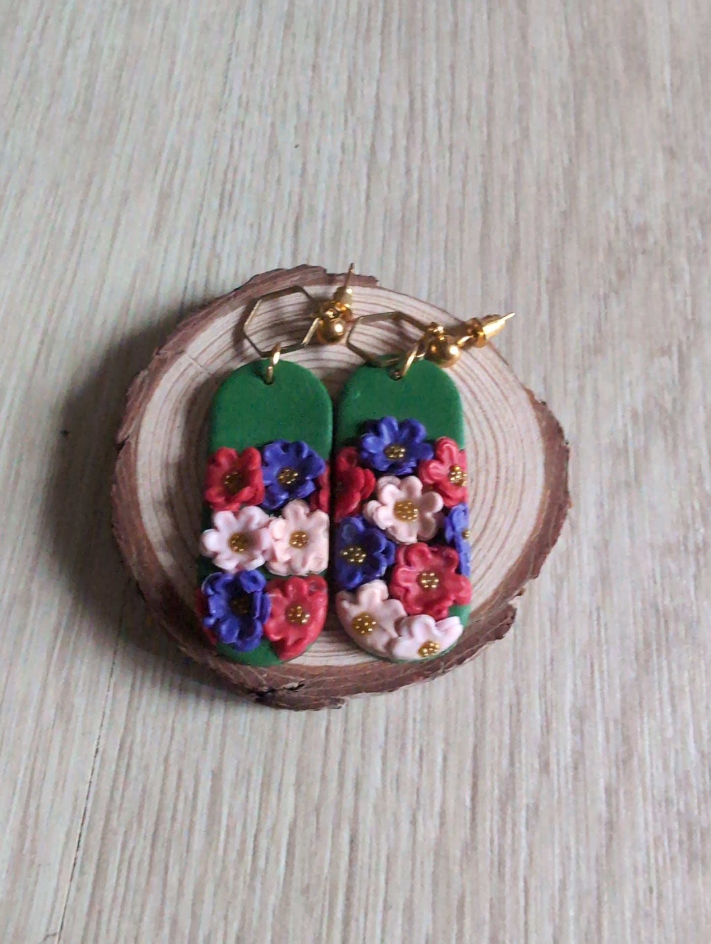 "Flower Burst" Oval Clay Earrings | Bold Multi-Color Blooms