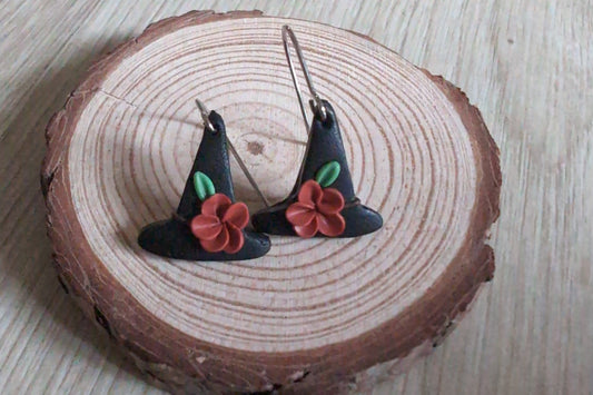 Halloween spooky witch hat earrings