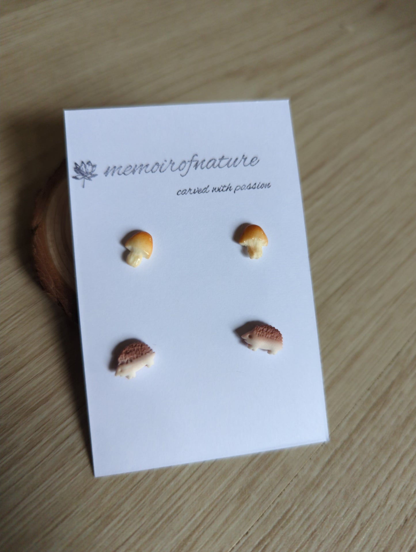Mushrooms and Hedgehogs stud earrings