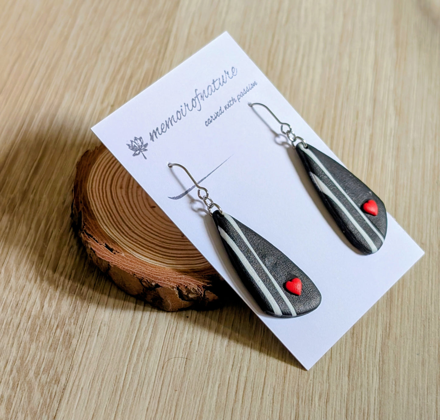 Handmade black earrings with heart ❤️