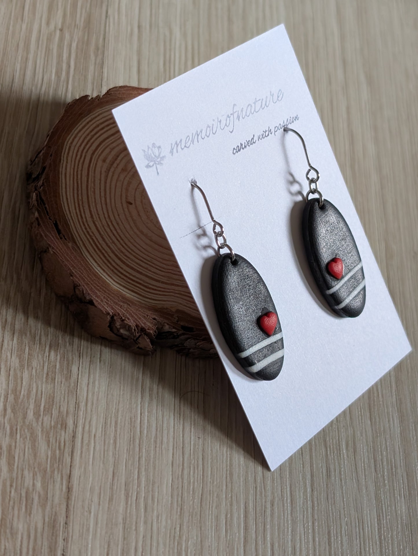 Handmade black earrings with heart ❤️