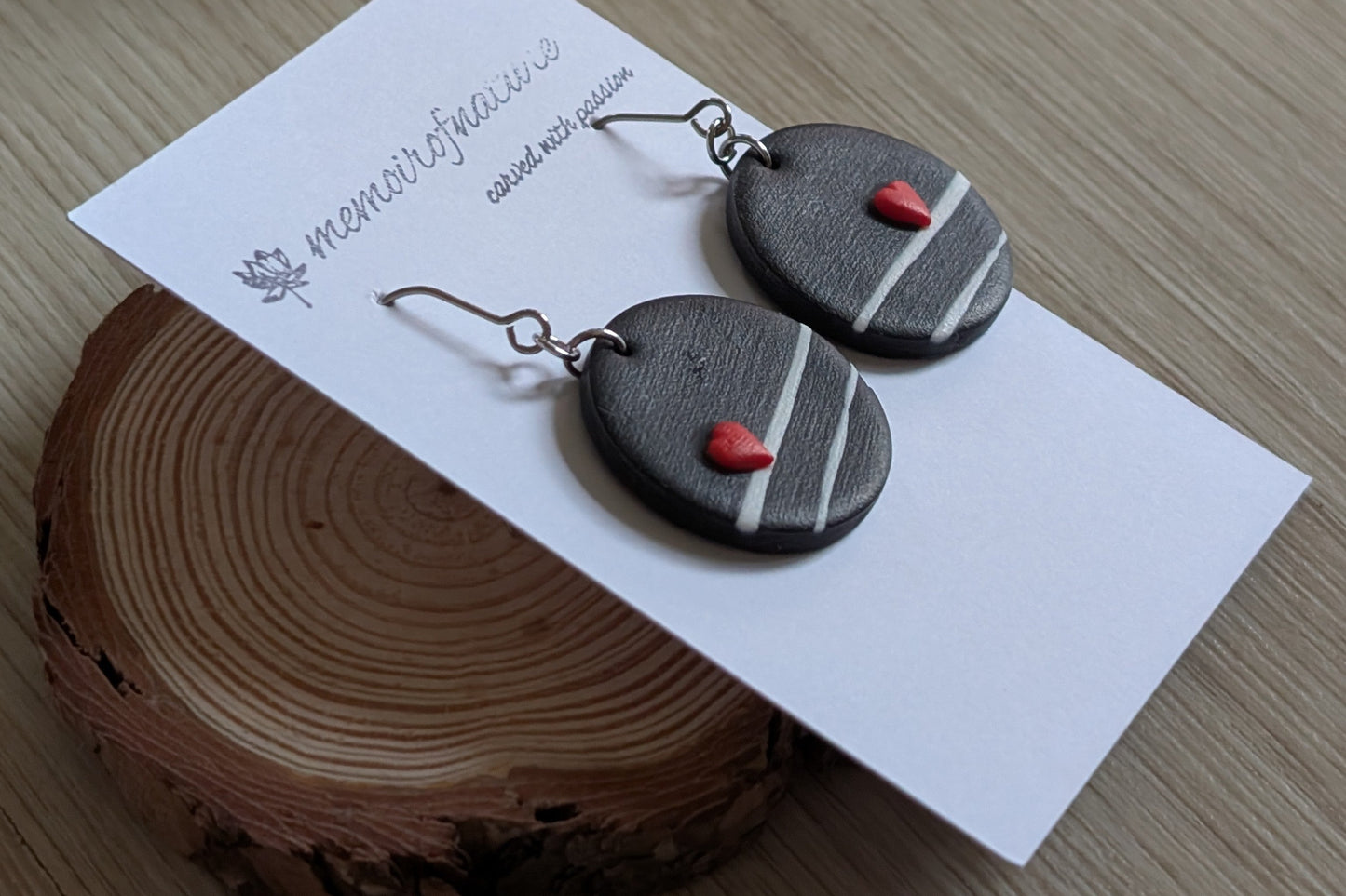 Handmade black earrings with heart ❤️