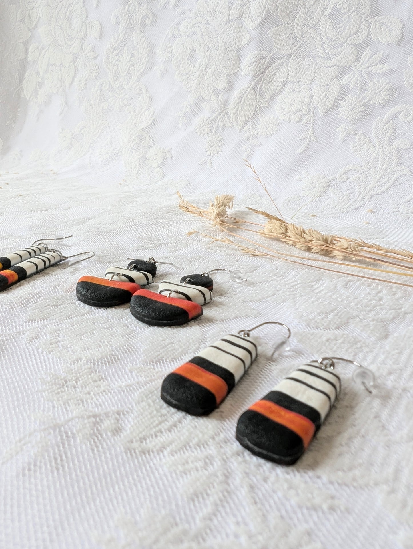 Black white and Orange Statement earrings